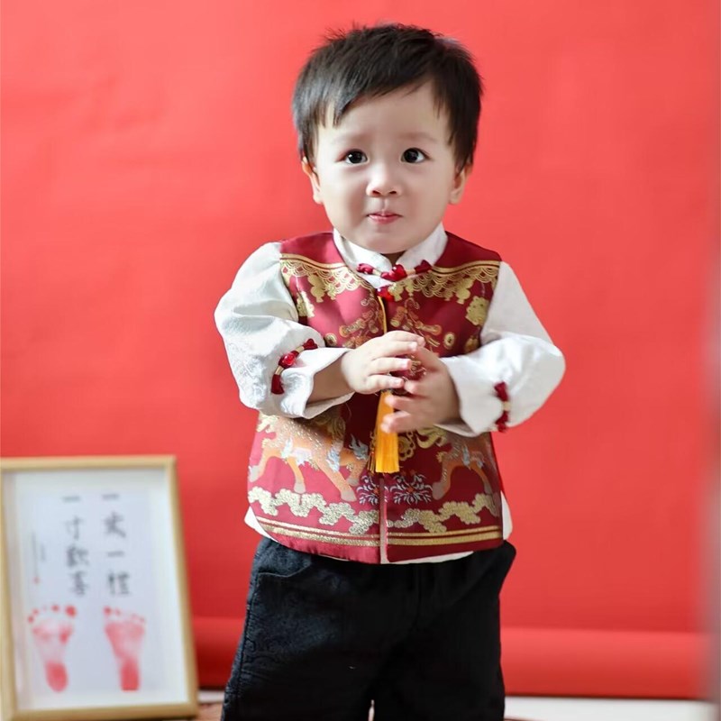 男宝宝春夏季一周岁宴礼服中式国潮D冠衣汉服抓周衣服套装男童唐