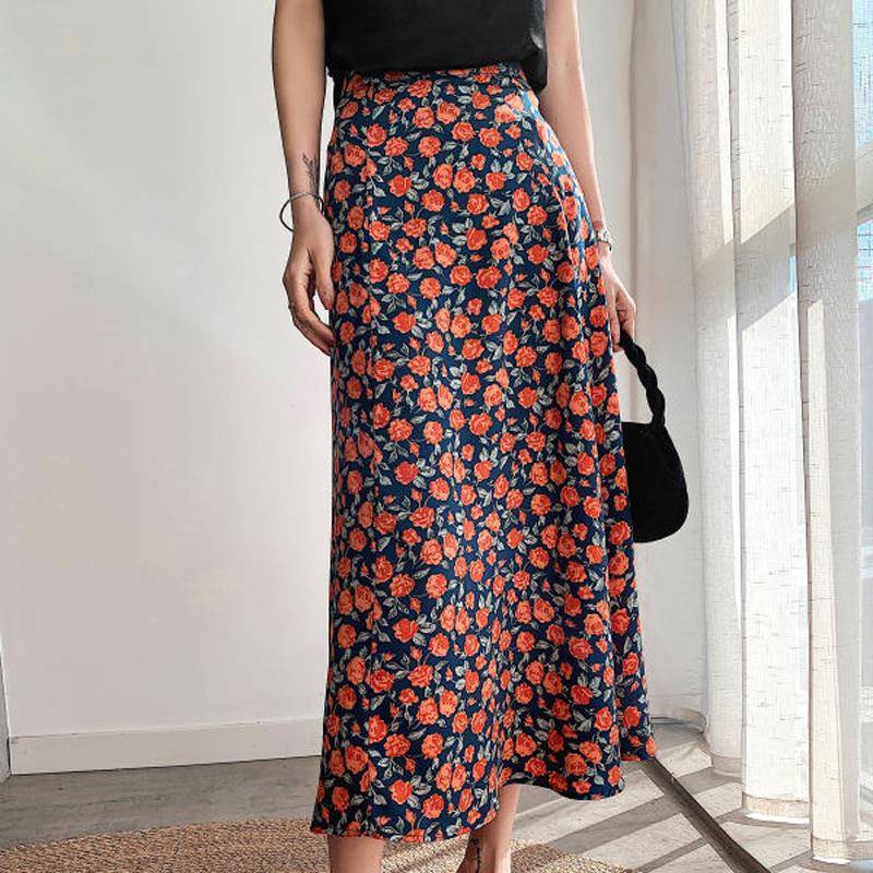 小个子高腰显瘦气质百搭碎花大摆中长款半身裙女2024年春夏装新款