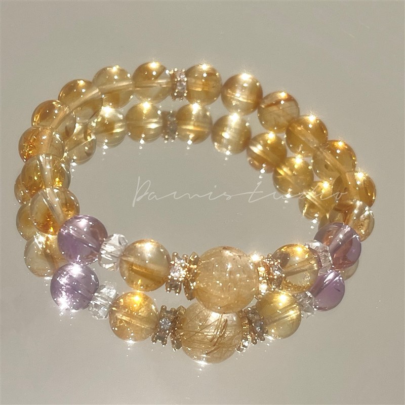 【公主请发财】天然黄水晶塔晶紫水晶金发晶白水晶招财旺事业手链
