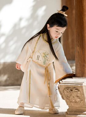 2024年春款新品男童上衣两件z套内搭印花外衫刺绣套装长款汉服古