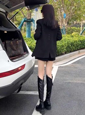 黑色西装外套女小个子2高春秋季024级设计感S小众复古休闲显瘦