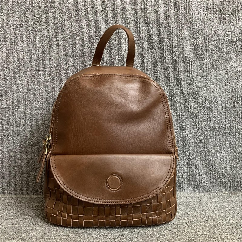 复古真皮背包手感好皮质软头层牛皮编织男女通用双肩背包实用背包