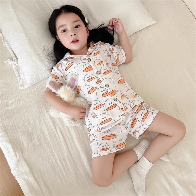 儿童睡衣套装夏季薄款纯棉宝宝短袖短裤空调服男女童家居服两件套