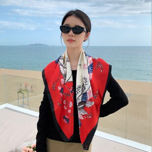 防晒丝巾90气质百搭小方巾女夏季薄款遮阳度假丝巾法式复古头巾
