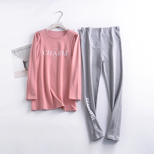 哺乳月子服家居服睡衣套 E长裤 春秋季 纯棉圆领套头侧开口产后长袖