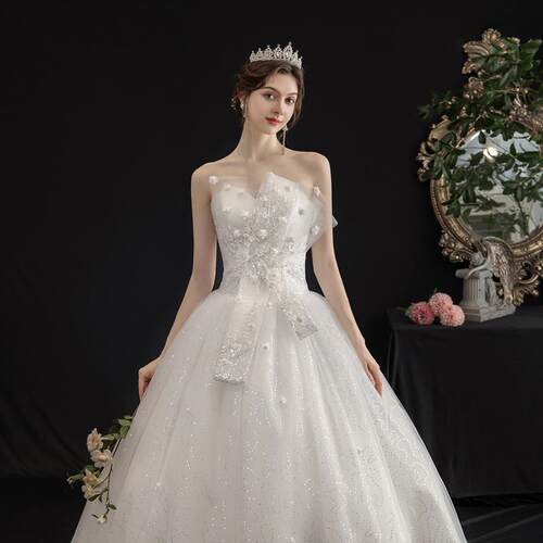 婚纱礼服2022新款新娘韩式抹胸拖尾森系小个子超仙梦幻气质齐地纱