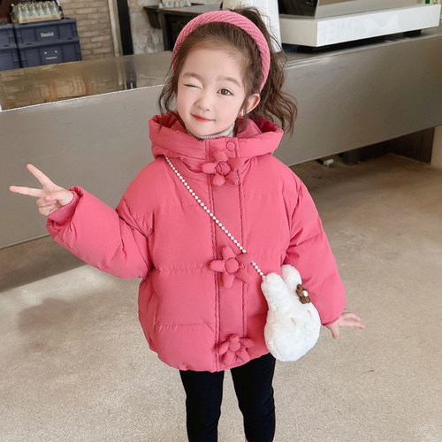 女童冬季羽绒服2023新款女孩加厚保暖棉衣女宝宝冬装洋派连帽外套