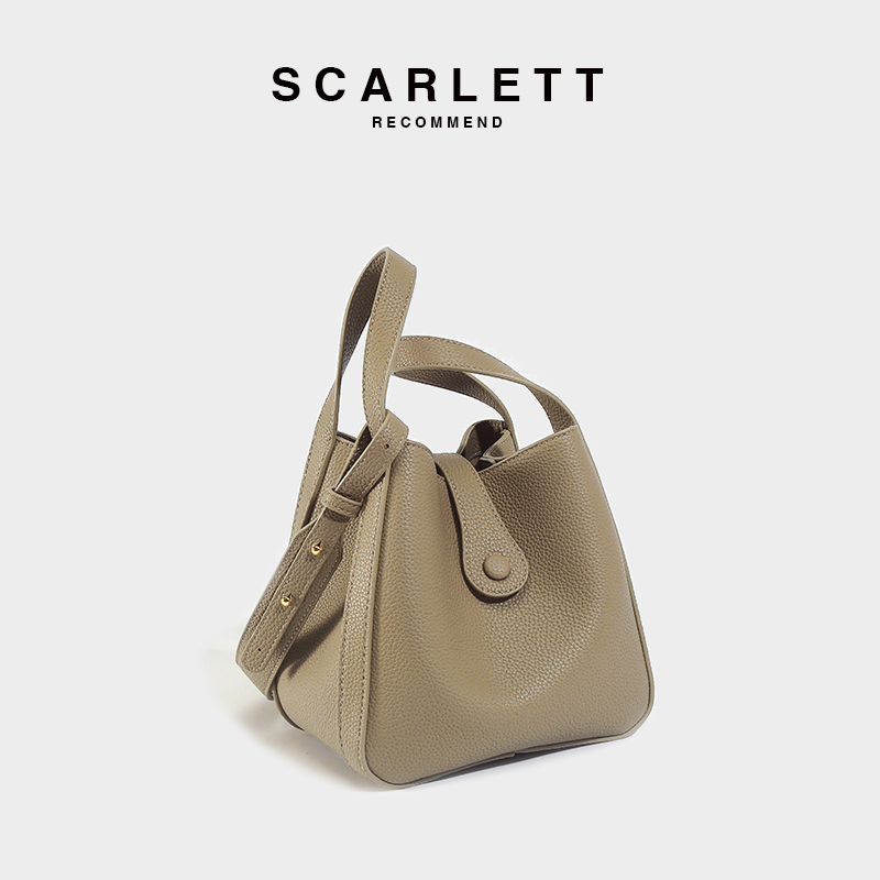 菜篮子包包女2023新款小众设计简约百搭单肩斜挎手提荔枝纹水桶包