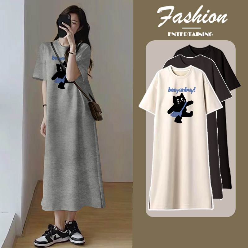 2025孕妇夏季短袖连衣裙韩系休闲慵懒风t恤裙子宽松大码过膝长裙