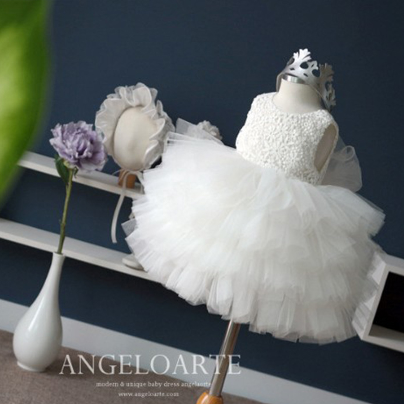 女童韩版礼服白色婚纱 公主连衣裙蓬蓬纱裙长袖蕾丝秋冬新款礼服