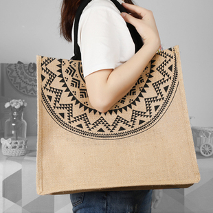 黄麻纽扣手提袋单肩麻布防水旅行袋子手拎帆布包大容量定制logo