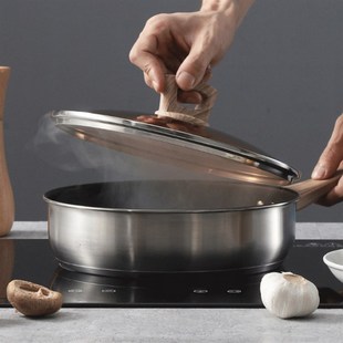 304不锈钢平底煎锅牛排煎盘带盖炒锅家用少油烟不粘锅锅