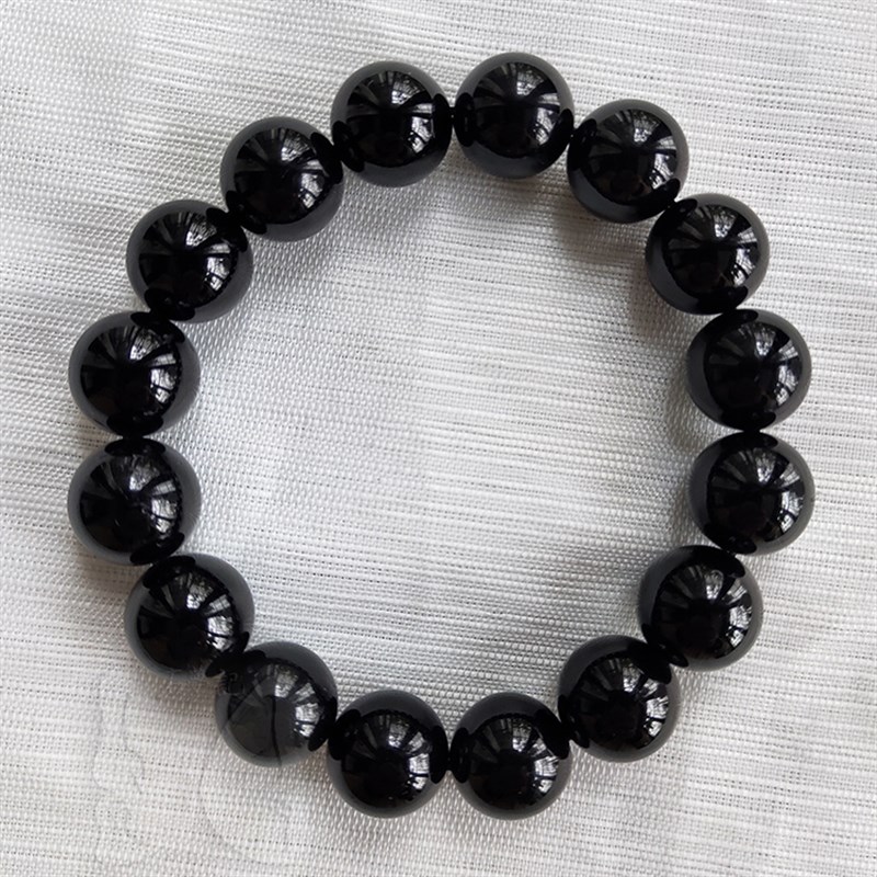 黑碧玺手链水晶单圈手串 高纯度 本命年碧玺佛珠时尚饰品女男士
