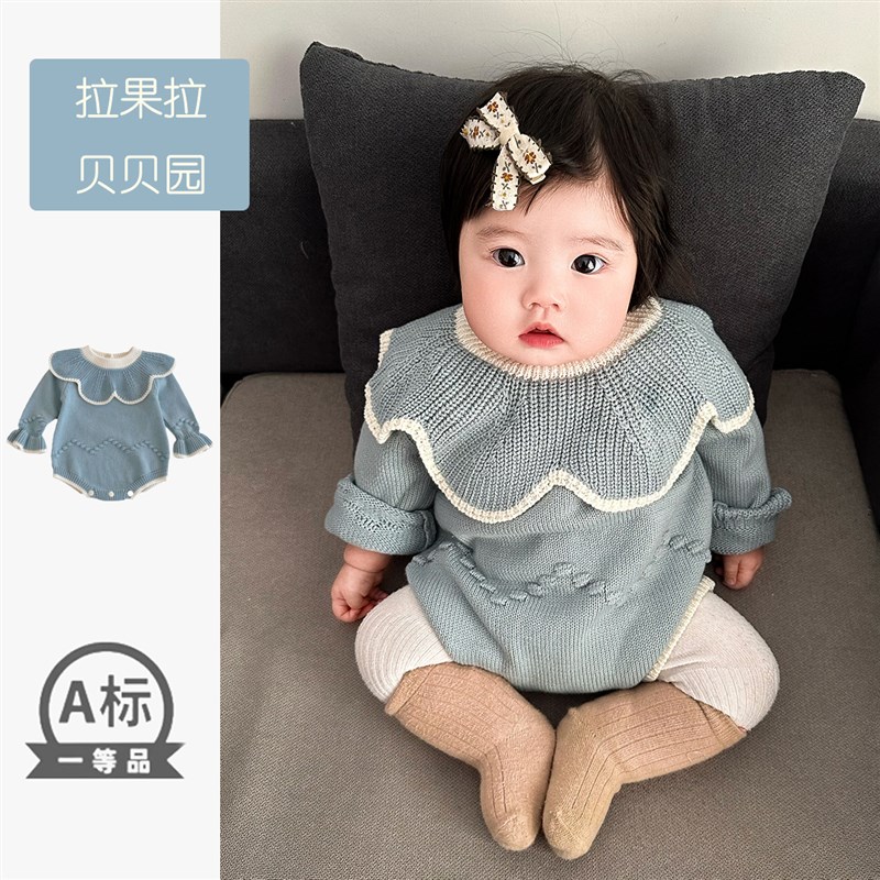 韩版2025新款婴儿毛衣针织衫秋冬包屁衣公主棉毛线哈衣爬服连体衣