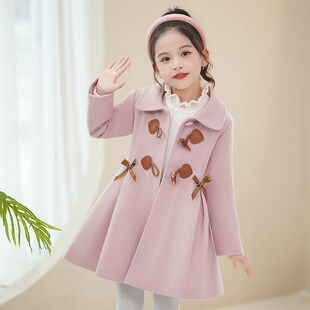 女童外套春装2024新款儿童春秋毛呢呢大衣小女孩洋气秋冬加厚冬款