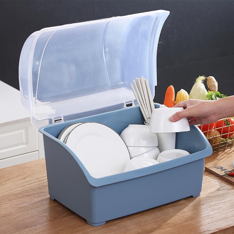 厨房家用带盖碗盆碗碟置物架塑料碗柜装碗筷收纳盒放碗箱沥水碗架