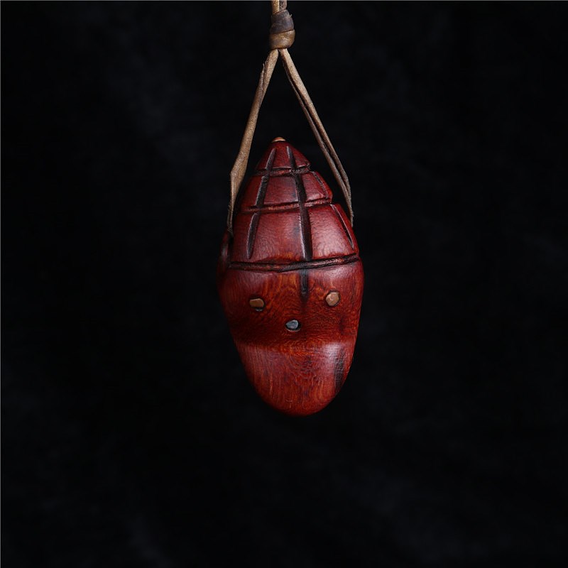 手工雕刻罕见檀木o娘拉擦擦吊坠手工镶嵌咒点铜钉魔笛擦擦