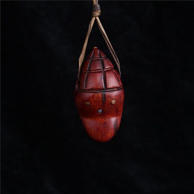 手工雕刻罕见檀木o娘拉擦擦吊坠手工镶嵌咒点铜钉魔笛擦擦