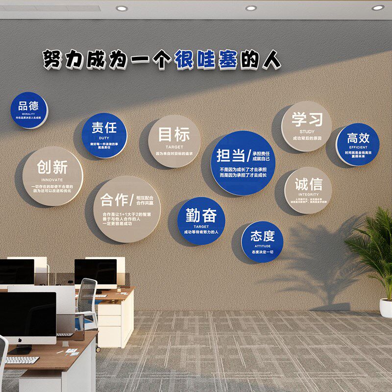 企业办公室会议工作区墙面背景氛围感布置装饰激励志标语设计贴画