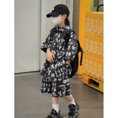 短袖 2024新款 套装 男童夏季 时髦衬衫 短裤 洋气帅男孩夏装 Z儿童薄衣