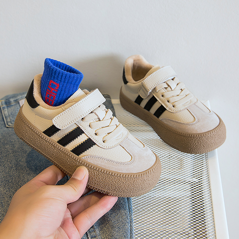 男童鞋子板鞋2023春秋新款真皮儿童德训鞋女童加绒运动鞋二棉鞋冬