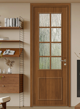 实木卧室门中古风玻璃门定制原木色新中式卫生间门厨房门平开门