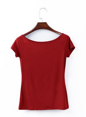 欧洲站女装夏季新款莫代尔纯色修身一字领短袖t恤女夏代发K253A