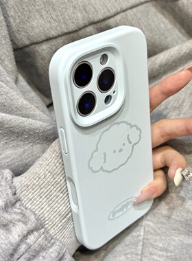 新天蓝色线条狗狗头像磨砂液态硅胶适用于iphone17promax苹果16手机壳15新款14pro女13可爱12pm全包防摔软壳