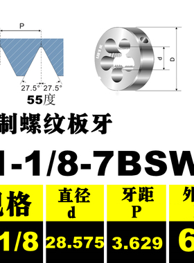 英制圆板牙惠氏螺纹55度套丝牙板BSW1/8 3/16 1/4 5/16 3/8 7/16