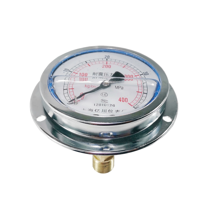 轴向耐震压力表YN100ZT(0-40MPA)背接带边抗震油压表面板式油压表