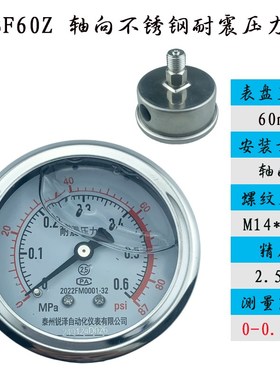轴向不锈钢耐震压力表YNBF60Z液压气压水压锅炉管道耐高温压力表