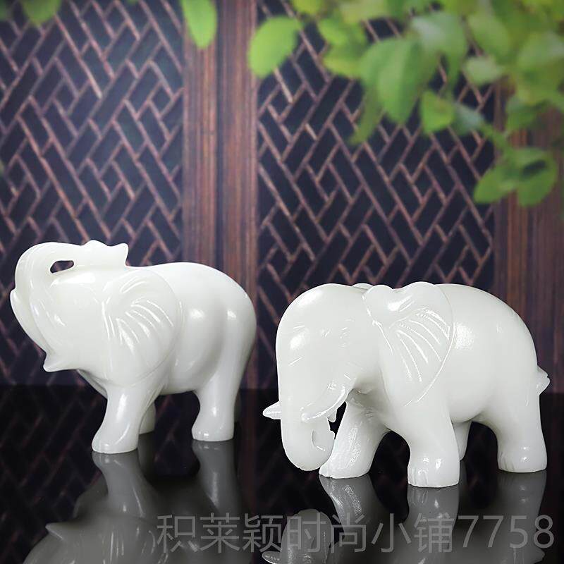 正品白天然玉大象摆件纯一对手工雕刻玉石吸水象关动物玄客厅家居