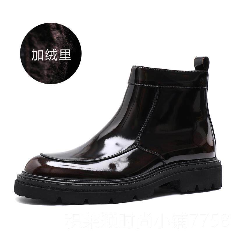 正品英伦潮流马丁皮靴男休闲帮皮鞋拉链靴子高风皮亮面短真靴切尔