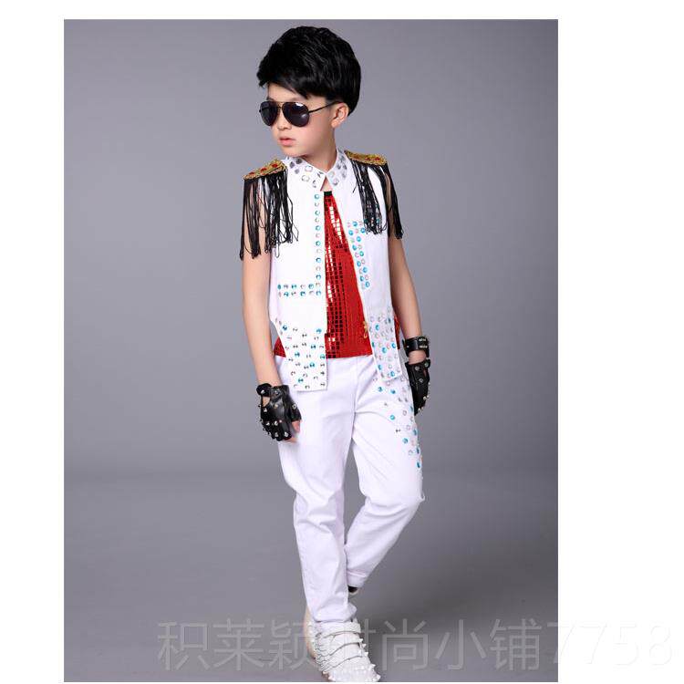 正品新款儿幼童爵士舞蹈演出男童服鼓架子表演服亮片儿现代舞走秀