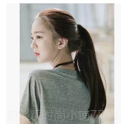 正品发女马假尾逼真中长直发绑带式马尾假发直发中长发款真发马尾
