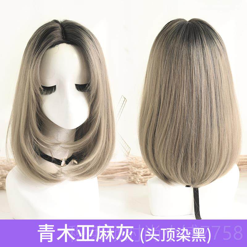 正品假女肩短发中分中长发红齐发圆脸直发头套自然真发网套全真假