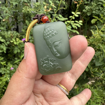 和田玉花开见佛雕刻吊坠细料柔光43×29×12