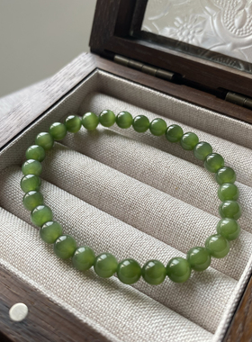 和田玉碧玉俄料无黑点猫眼料6mm手串包容轻微猫裂个别有平头