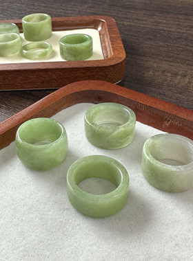 【翠青16-19mm】和田玉翠青戒指抹茶奶昔意境棉