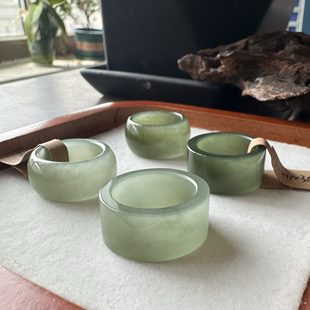 【晴水直切戒指】和田玉猫晴冰底湖水绿晴水直切戒指胖圆戒圈