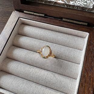 和田玉烟紫藕粉s925银镀金戒指活口图片实拍一物一拍主石9×7左右