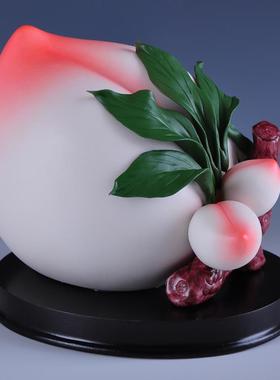 陶瓷寿桃摆件佛堂装饰供桌用老人生日祝寿礼品寿星生日礼物工艺品