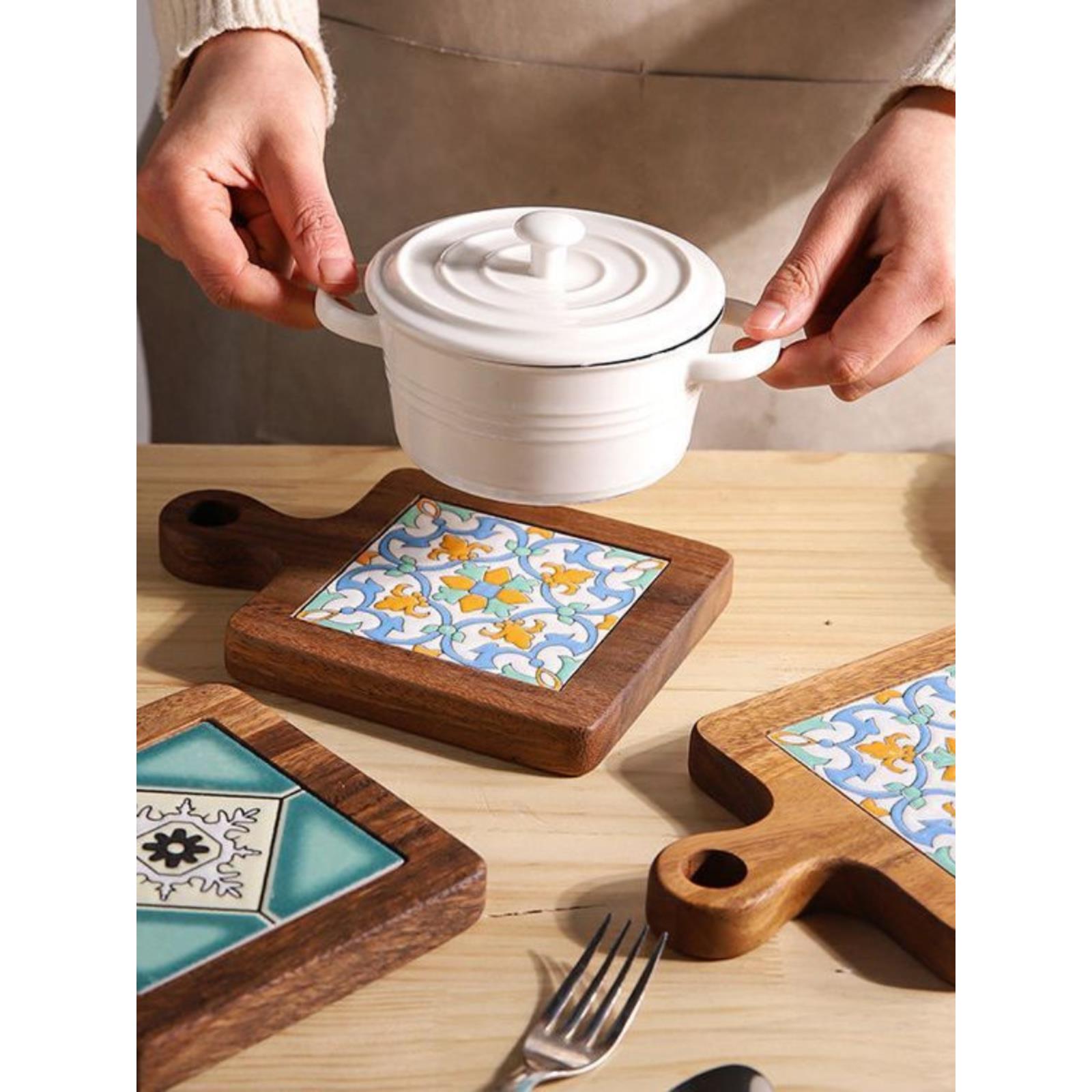 隔热杯垫碗垫餐垫锅垫木质隔热垫花砖防烫盘垫实木餐桌垫砂锅垫子