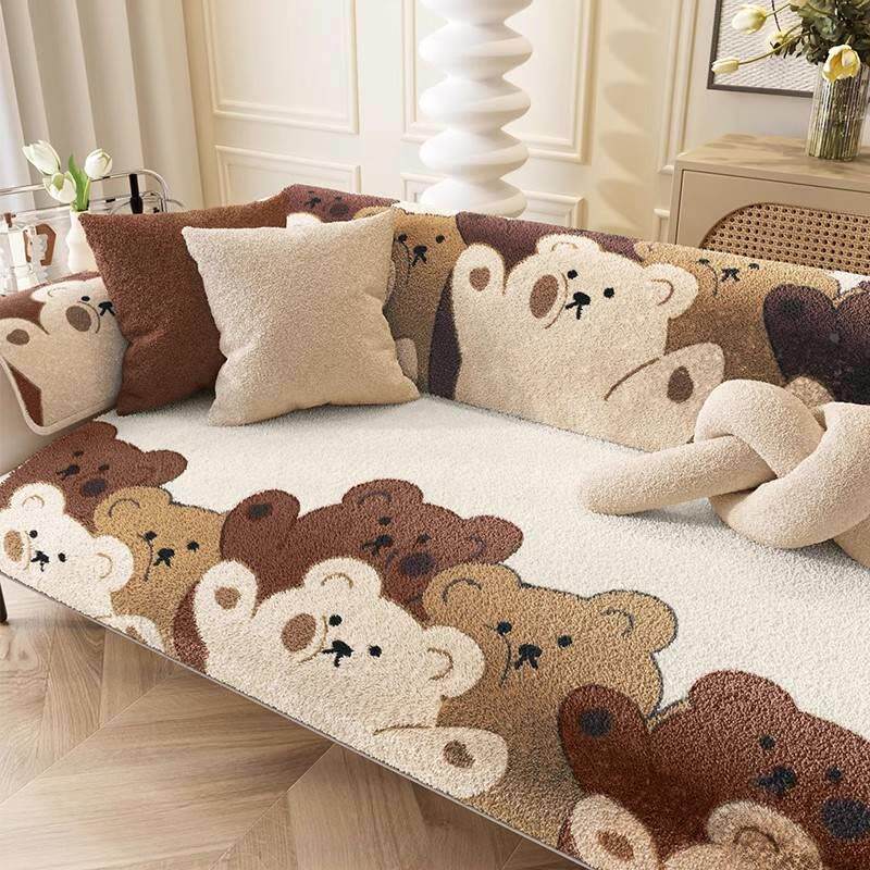 冬季毛绒沙发垫子加绒厚款座垫绒面坐垫可爱盖布巾123组合三件套