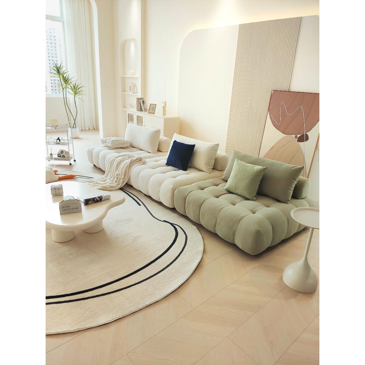 法式奶油风泡芙云朵豆腐块方块布艺沙发北欧大小户型模块组合沙发