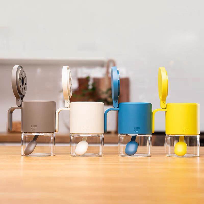 zuutii创意调味罐 厨房玻璃调料盒盐罐鸡精佐料瓶防潮收纳带勺