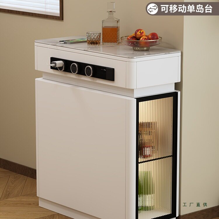 现代简约可移动岩板岛台储物柜