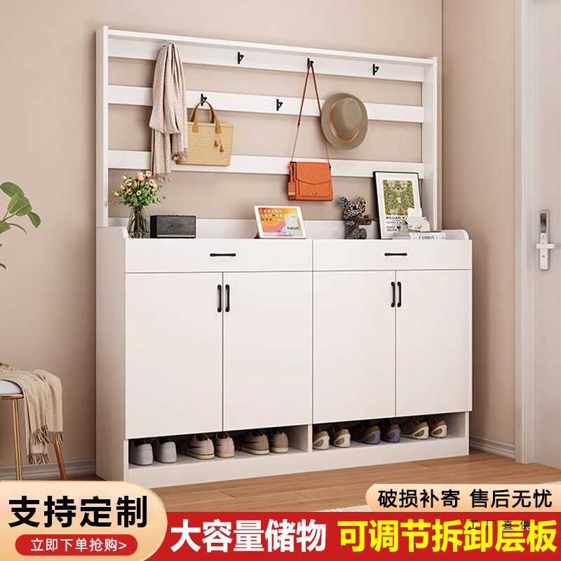 实木入户鞋柜衣帽架一体带储物