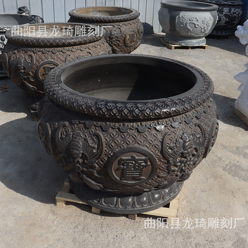 石雕鱼缸青石大水缸门海养鱼种花聚宝盆景区仿古石缸户外庭院摆件