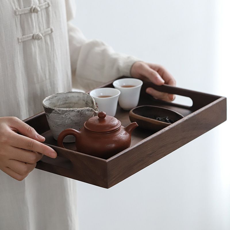 实木黑胡桃木托盘干泡家用餐用长方形木质盘果盘茶具配件茶道零配